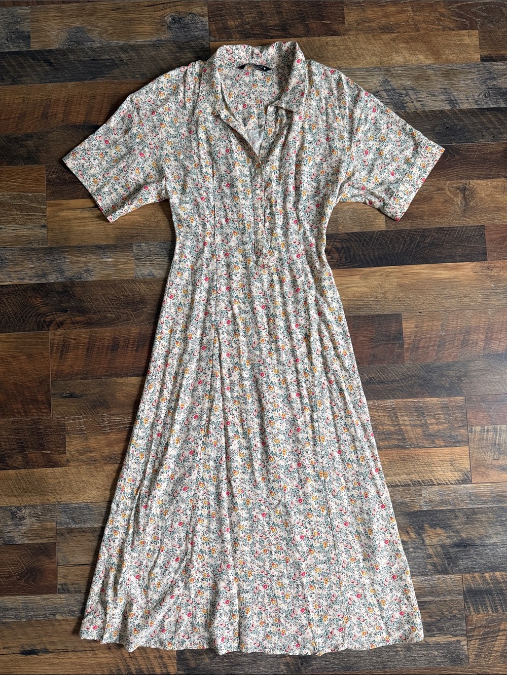 Zara Floral Collared Midi Shirt Dress